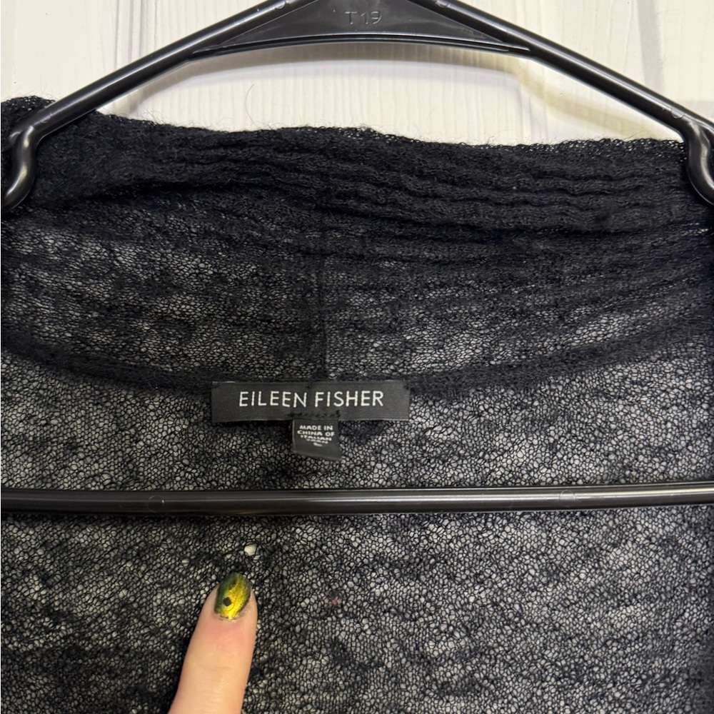 Eileen Fisher Mohair Black Lightweight Open-Front Cardigan Sweater Size Large - Picture 5 of 11